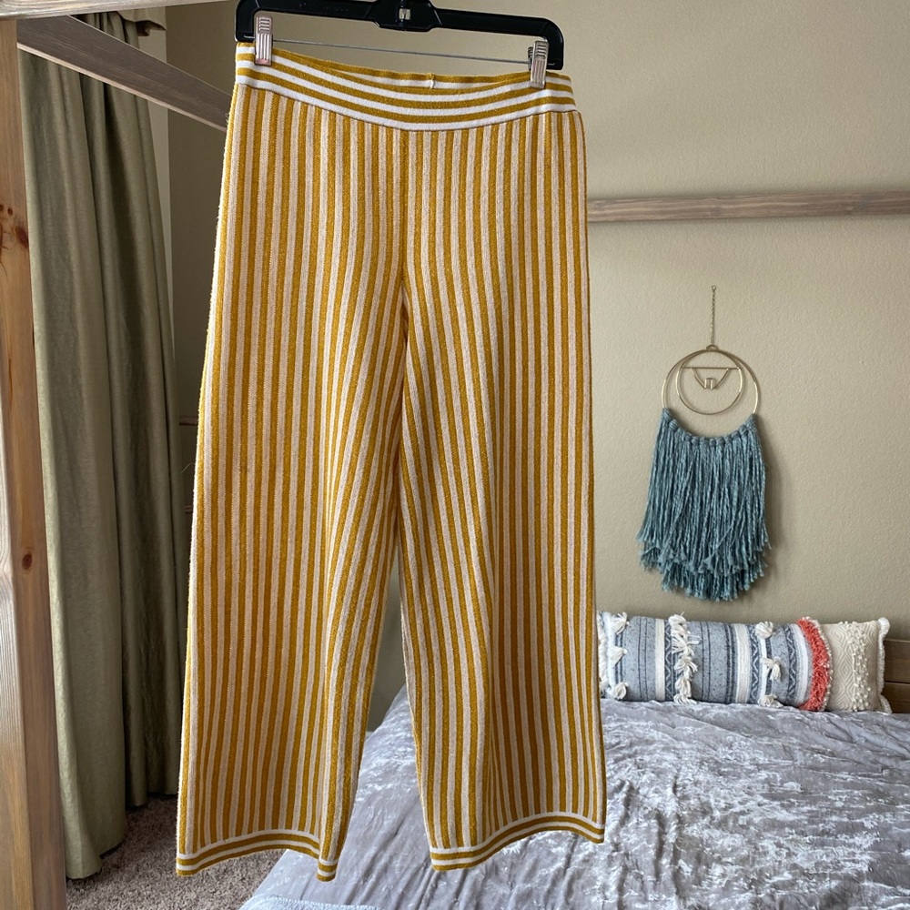 Mango Mustard and White Striped Wide Leg Knit Pants